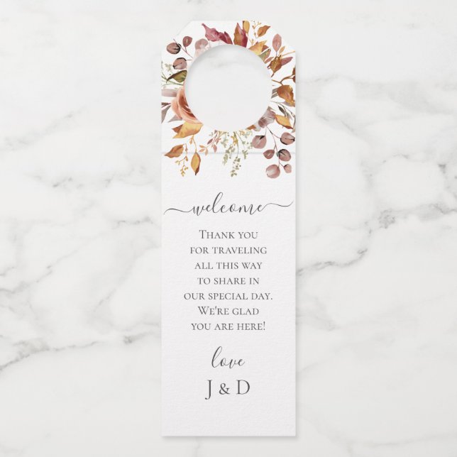 Étiquettes Pour Bouteilles Mariage Bohème Campagnard Rustique de Feuilles d'A (Devant)