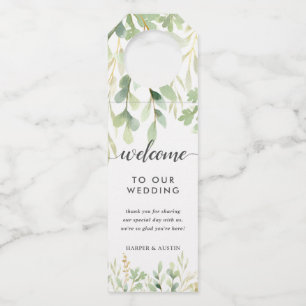 Étiquettes Pour Bouteilles Mariage Botanique à Feuillage Vert