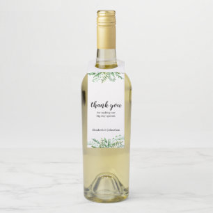 Étiquettes Pour Bouteilles Mariage Botanique Élégant à l'Aquarelle Verte