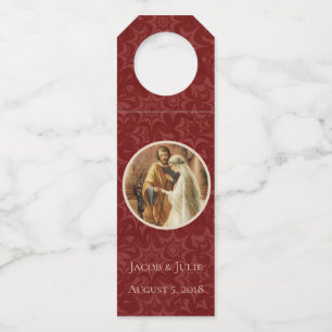 Étiquettes Pour Bouteilles Mariage catholique traditionnel Maroon Damask