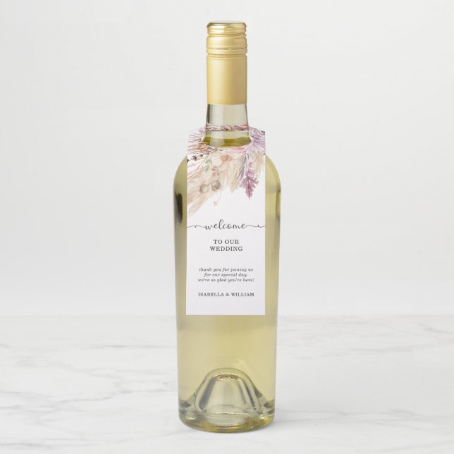 Étiquettes Pour Bouteilles Mariage d'accueil personnalisé Pampas Grass Floral (Sur bouteille)