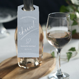 Étiquettes Pour Bouteilles Mariage de calligraphie Cheers Dusty Blue ID771
