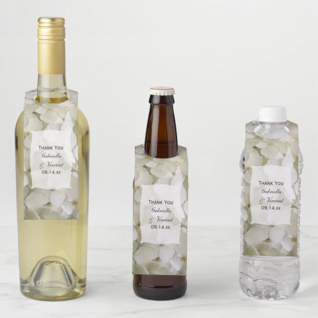 Étiquettes Pour Bouteilles Mariage de fleurs d'Hydrangée blanche (En situation)