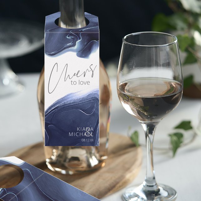 Étiquettes Pour Bouteilles Mariage de flux d'encre encourage à aimer bleu ID7 (Front/Back In Situ)