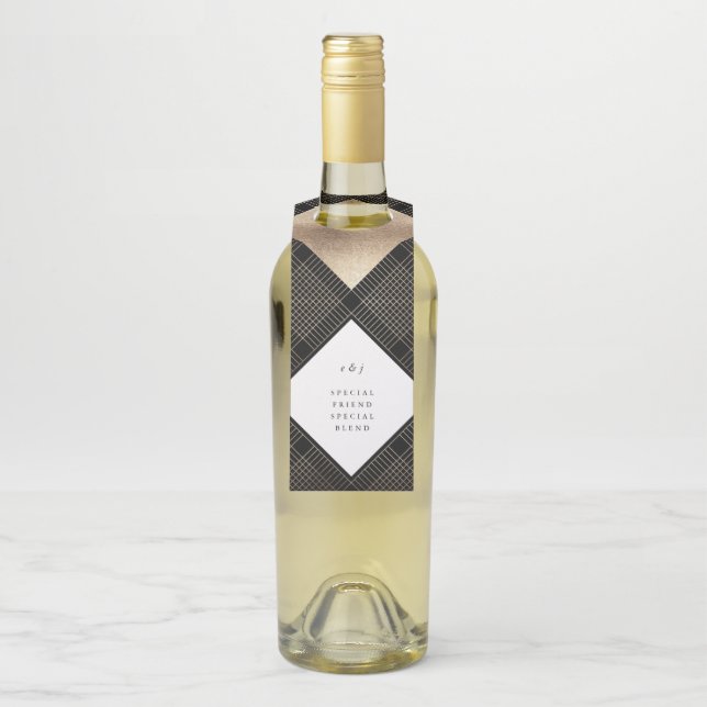 Étiquettes Pour Bouteilles Mariage Diamond Géométrique Black Gold Gatsby (Sur bouteille)