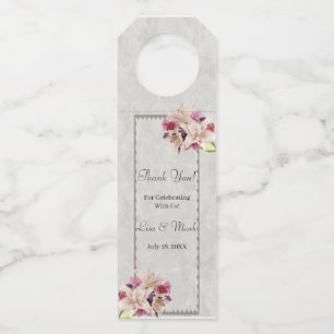 Étiquettes Pour Bouteilles Mariage en marbre blanc Lily Floral
