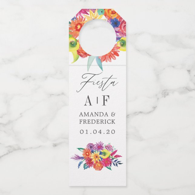 Étiquettes Pour Bouteilles Mariage Fête Florale Aquarelle (Devant)