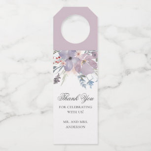 Étiquettes Pour Bouteilles Mariage floral merci. Fleur pourpre aquarelle