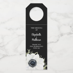 Étiquettes Pour Bouteilles Mariage floral noir blanc anémones