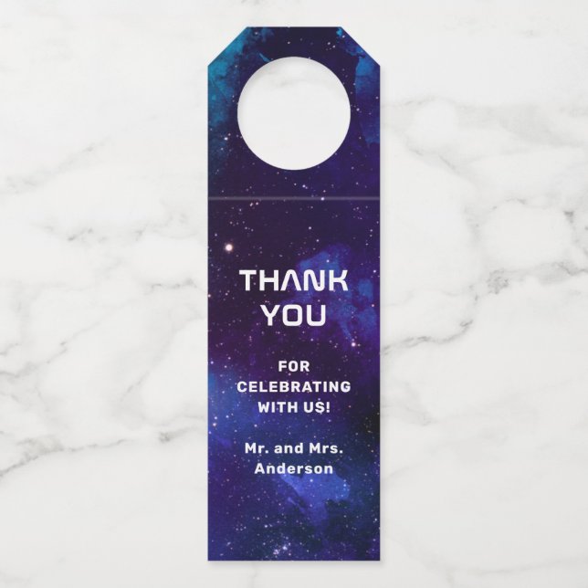 Étiquettes Pour Bouteilles Mariage Galaxy | Merci de nuit étoilé céleste (Devant)