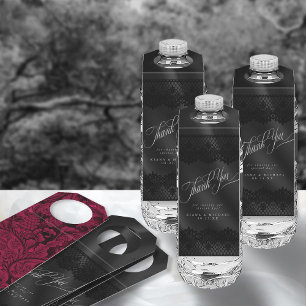 Étiquettes Pour Bouteilles Mariage gothique noir dentelle et satin ID866