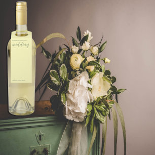 Étiquettes Pour Bouteilles Mariage Minimaliste Jaune Beurre et Sauge