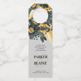 Étiquettes Pour Bouteilles Mariage Moderne Floral Aquarelle Gris et Jaune