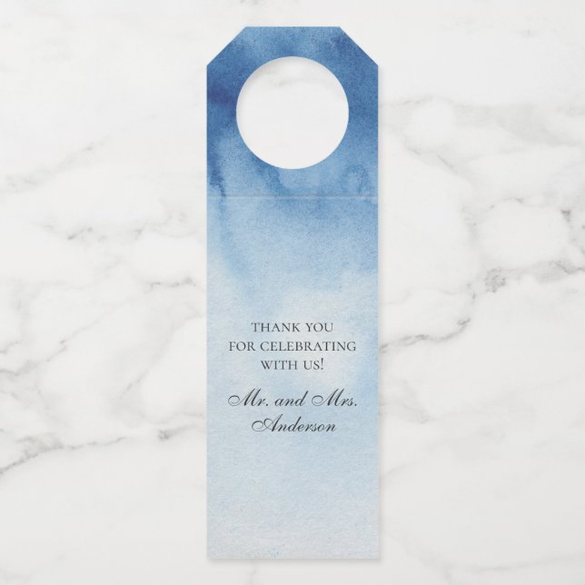 Étiquettes Pour Bouteilles Mariage nautique bleu. Merci aquarelle marine (Devant)