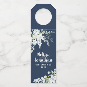 Étiquettes Pour Bouteilles Mariage personnalisé fleurs blanches aquarelle rom
