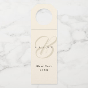 Étiquettes Pour Bouteilles Minuscule Beige clair Noir Élégant Monogramme Soci