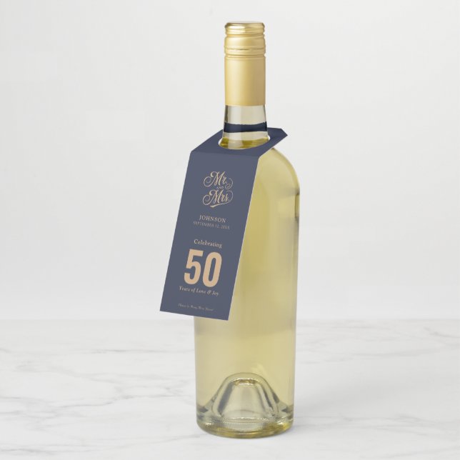 Étiquettes Pour Bouteilles Moderne écriture dorée Anniversaire de mariage Ble (Incliné)