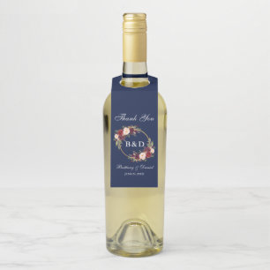 Étiquettes Pour Bouteilles Monogramme bleu Mariage de couronne florale de Bou