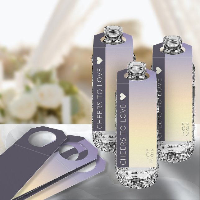 Étiquettes Pour Bouteilles Mood Gradient Mariage Cheers Indigo Sunset ID741 (Front/Back In Situ)