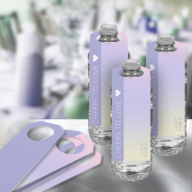 Étiquettes Pour Bouteilles Mood Gradient Mariage Cheers Pastel Dawn ID741 (Front/Back In Situ)