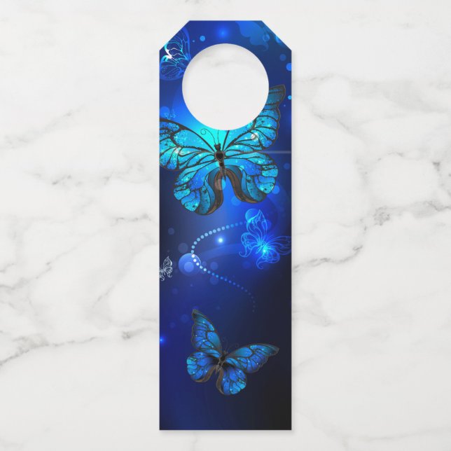 Étiquettes Pour Bouteilles Morpho Papillon sur Fond Sombre (Devant)