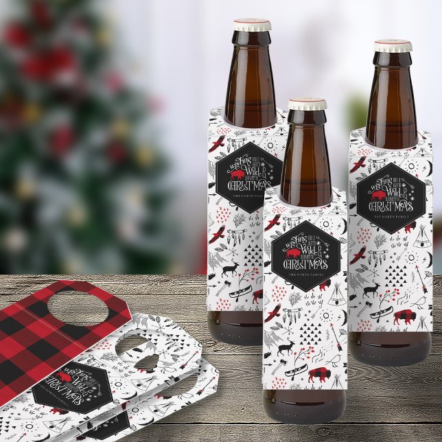 Étiquettes Pour Bouteilles Motif/plaid de Noël sauvage merveilleux ID604 (Front/Back In Situ)