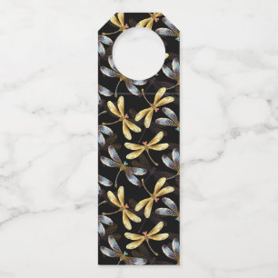 Étiquettes Pour Bouteilles Motif sans couture avec libellules dorées