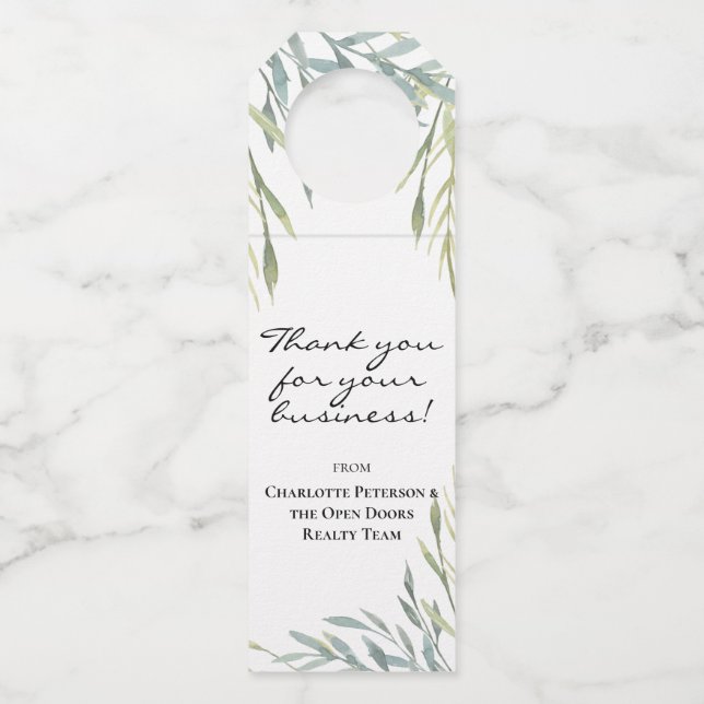 Étiquettes Pour Bouteilles Nom d'entreprise élégant Cadeau client Greenery (Devant)