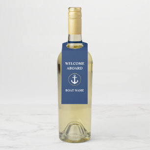 Étiquettes Pour Bouteilles Nom du bateau Bienvenue à bord bleu marine