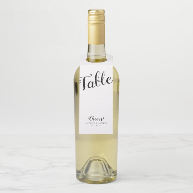Étiquettes Pour Bouteilles Numéro de table de mariage à écriture moderne pers (Sur bouteille)
