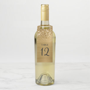 Étiquettes Pour Bouteilles Numéro de table Glam Or Pailleté