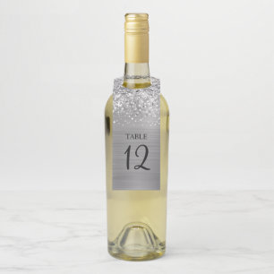 Étiquettes Pour Bouteilles Numéro de table Glittery Silver Glam