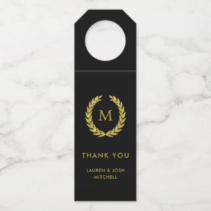 Étiquettes Pour Bouteilles Or élégant et monogramme noir de la guirlande  
