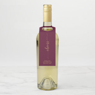 Étiquettes Pour Bouteilles Or et Bourgogne Rouge Élégant Script Tchin Fête