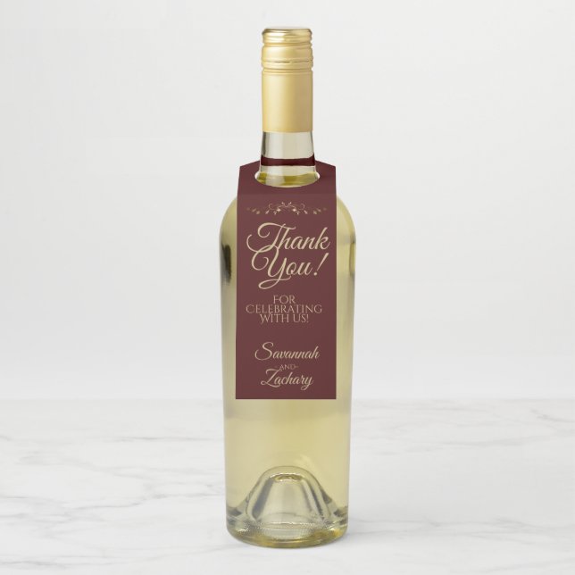 Étiquettes Pour Bouteilles Or simple et élégant et Merci Mariage Auburn (Sur bouteille)