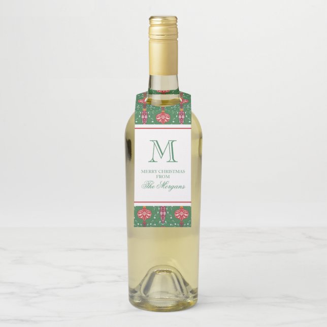 Étiquettes Pour Bouteilles Ornements de Noël festifs Monogramme (Sur bouteille)