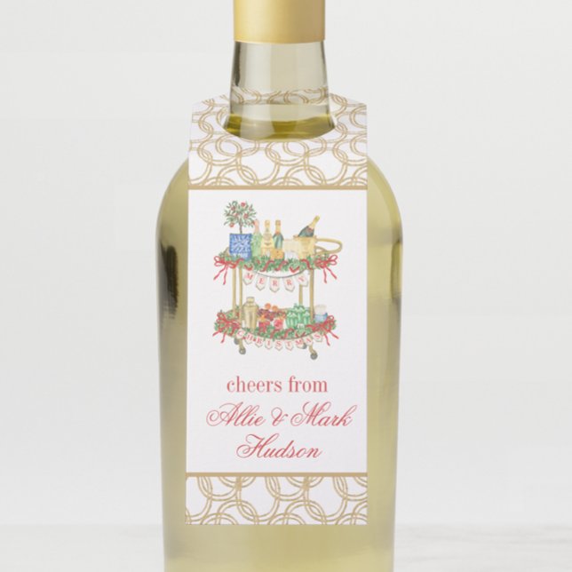 Étiquettes Pour Bouteilles Panier de champagne de Noël en aquarelle (Créateur téléchargé)