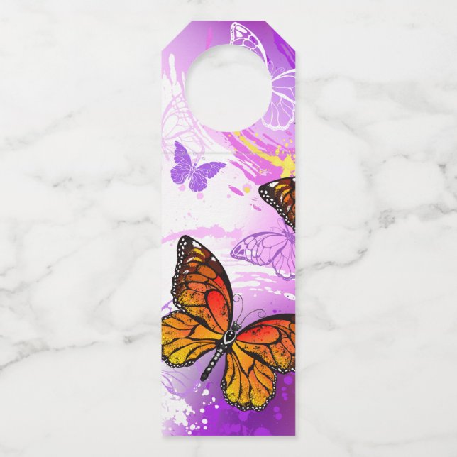 Étiquettes Pour Bouteilles Papillons monarques sur fond violet (Devant)