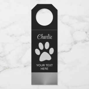 Étiquettes Pour Bouteilles Paw Chien Argent sur arrière - plan noir