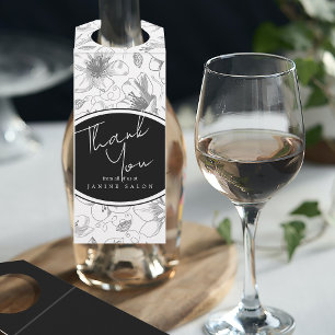 Étiquettes Pour Bouteilles Plan floral esquissé Merci gris/Wht ID939