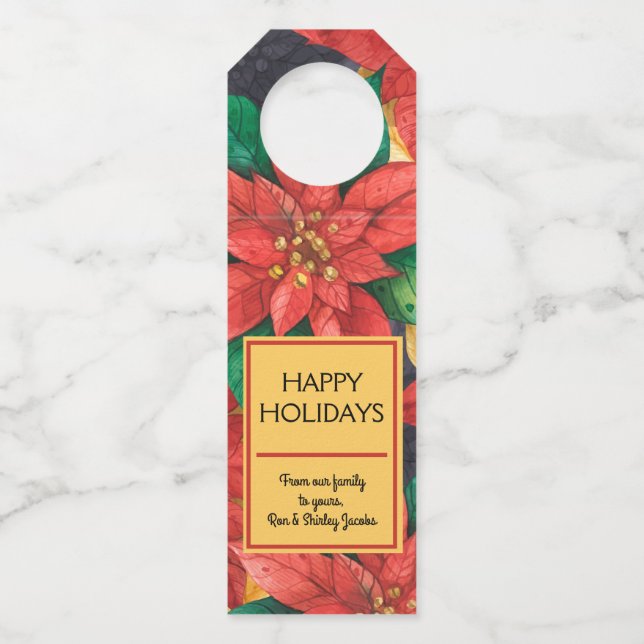 Étiquettes Pour Bouteilles Poinsettias Rouges Fleurs de Noël (Devant)