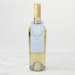 Étiquettes Pour Bouteilles Porte-bouteille de mariage   Monogramme floral ble