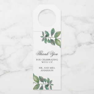 Étiquettes Pour Bouteilles Remerciement de mariage champêtre. Feuilles aquare