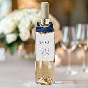 Étiquettes Pour Bouteilles Remerciement de mariage élégant Agate Bleu Nuit Or