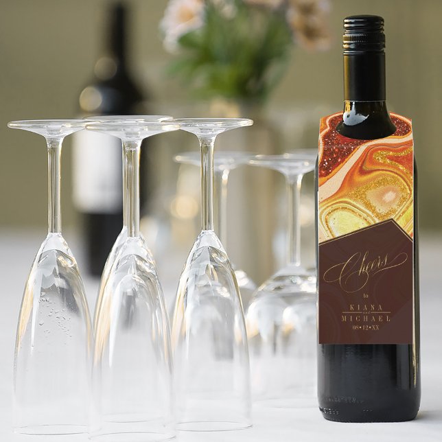 Étiquettes Pour Bouteilles Résumé Noces d'agate Acclamations Chaud Orange ID8 (Wine Bottle In Situ)