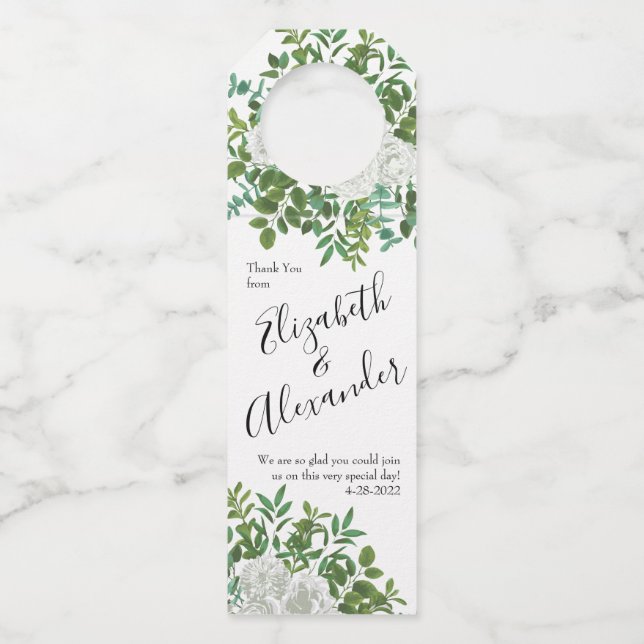 Étiquettes Pour Bouteilles Rose blanche Mariage Floral Classic (Devant)