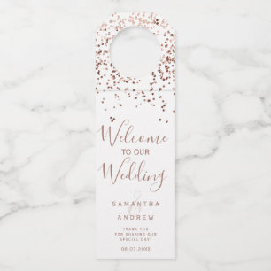Étiquettes Pour Bouteilles Rose or confetti blanc accueil mariage