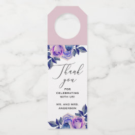 Étiquettes Pour Bouteilles Roses bleues et violettes. Remerciement de mariage