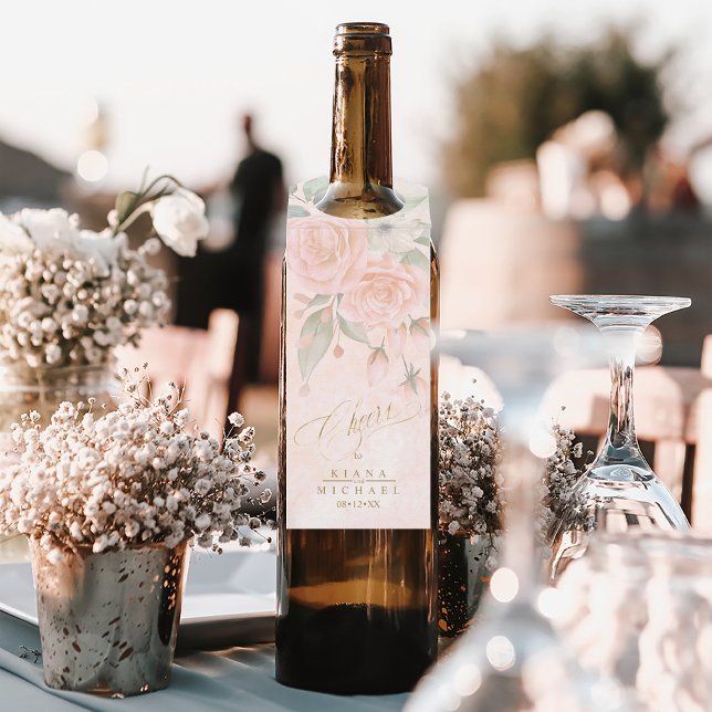 Étiquettes Pour Bouteilles Roses Douce Blush Mariage Santé ID828 (Wine Bottle In Situ)