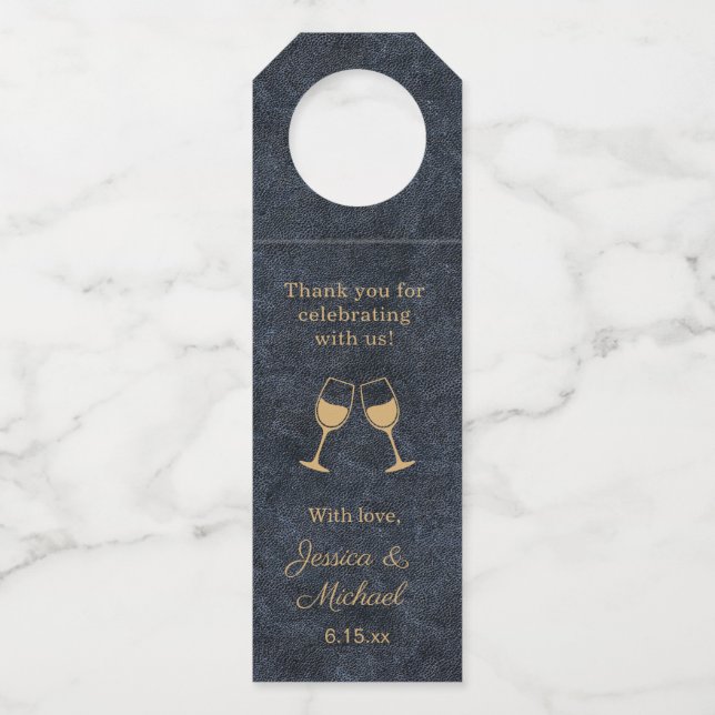 Étiquettes Pour Bouteilles Rustique Glam Marine Mariage bleu or (Devant)
